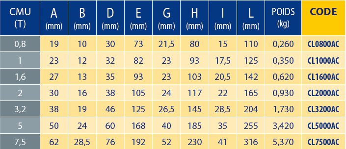 Crochet en acier carbone avec linguet 2 Tableaux des références